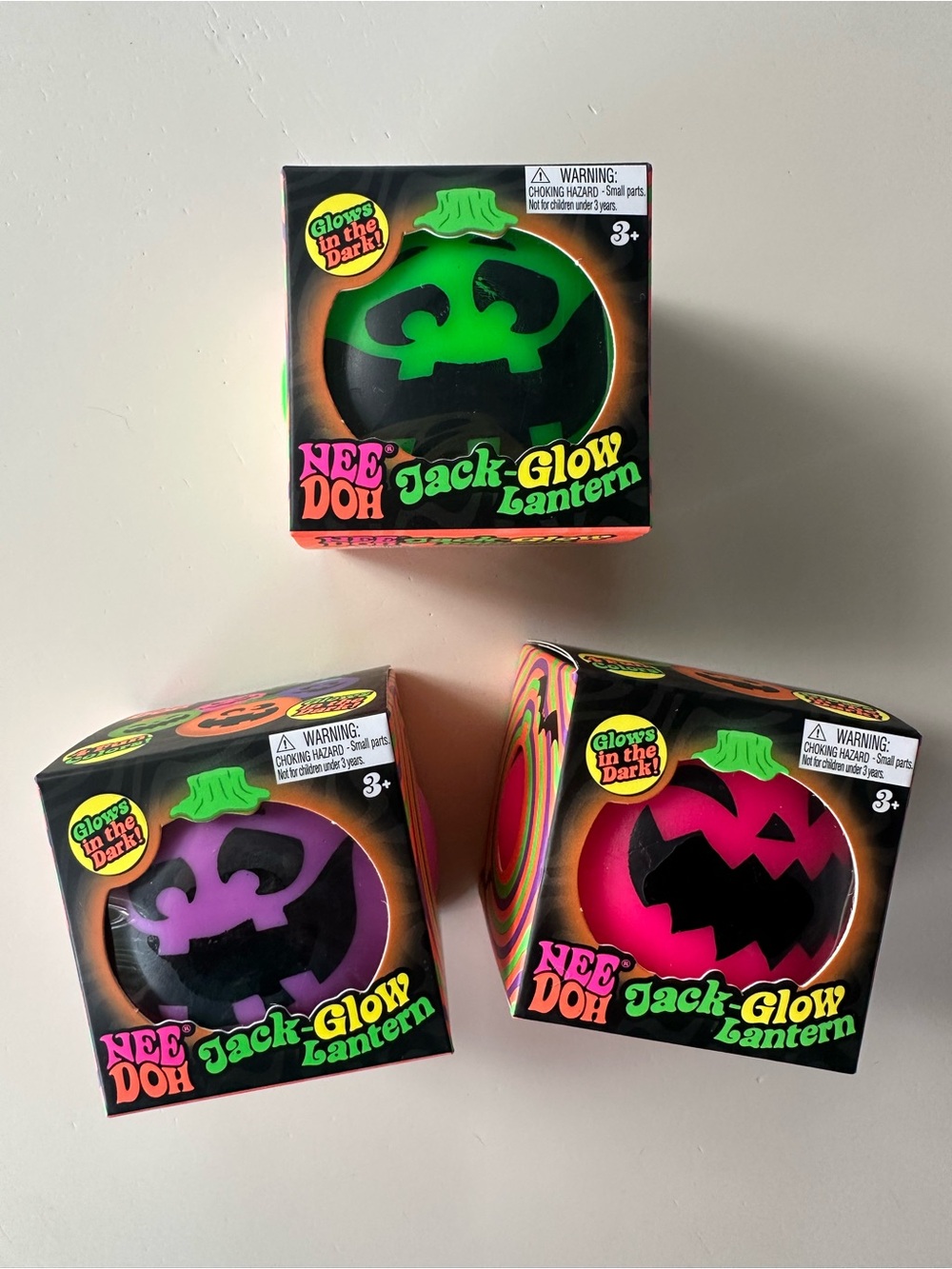 NeeDoh Jack-Glow Lantern Glow Set of 3 - Green, Purple, Pink
